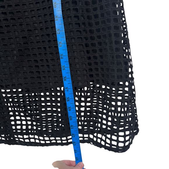 Megan Huntz Atlanta Black Windowpane 3/4 Sleeve Midi Dress Medium M Sheer USA - Picture 10 of 14